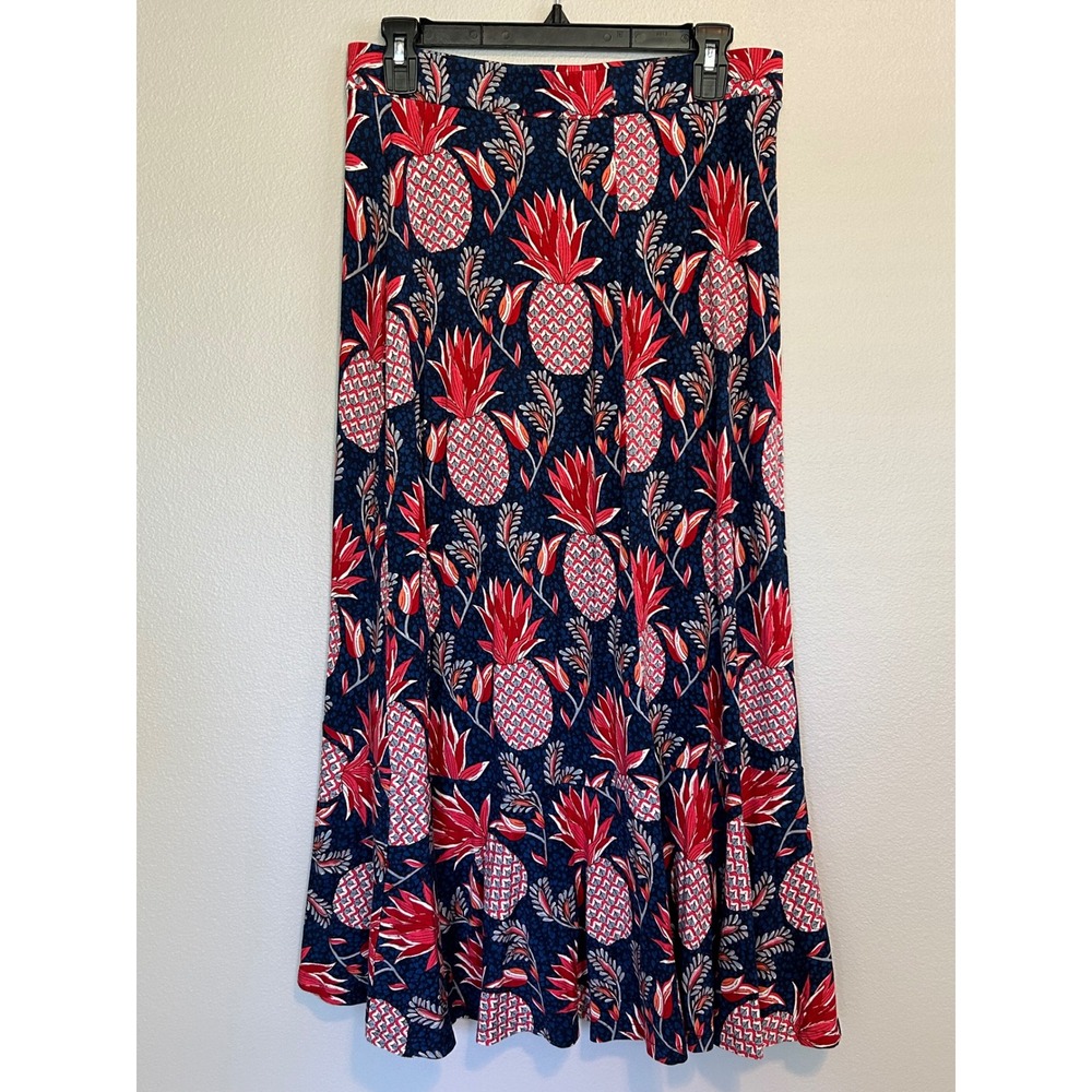 Boden Pineapple Print Navy Red  Ruffle High Low Midi Skirt US 8L Tropical Resort - Picture 5 of 7